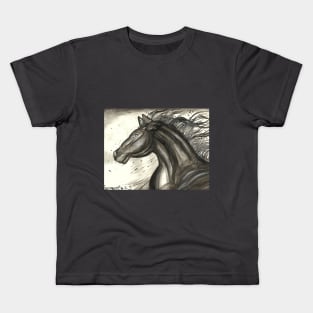 horse ink scribbles monochrome ink painting Kids T-Shirt